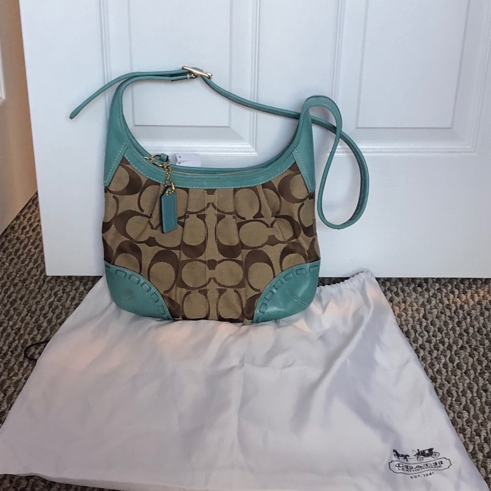 NWT turquoise and brown Coach handbag